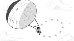 Comiczeichnung: Fallschirmlandung in europäischem Sternekreis (Foto: SR/Eric Heit)